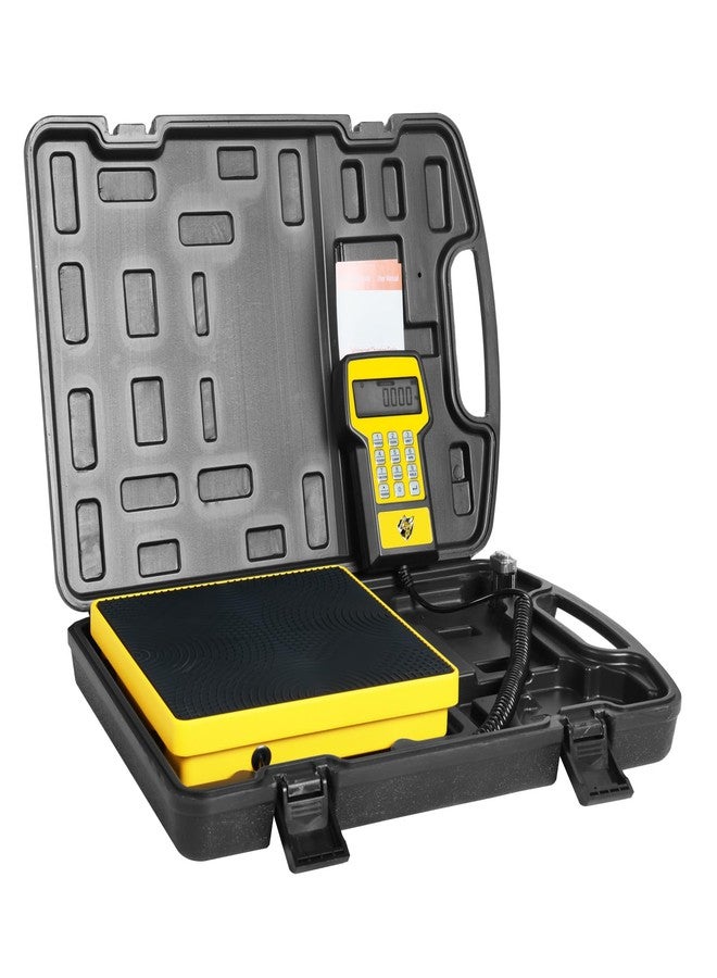 يلو جاكيت ميزان تبريد مُطوّر بسعة 220 رطلاً، عالي الدقة وقابل للبرمجة، ميزان إلكتروني لشحن غاز التبريد لأنظمة التكييف والتهوية، ميزان فريون مع حقيبة محمولة لجميع خزانات استعادة غاز التبريد - Image 1